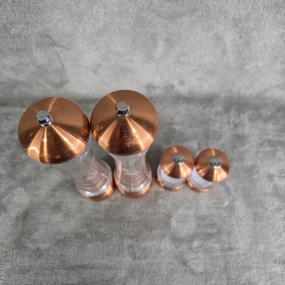 Copper & Clear Acrylic Salt & Pepper Grinder Adjustable Coarseness 4 Pc Set - Picture 6 of 8